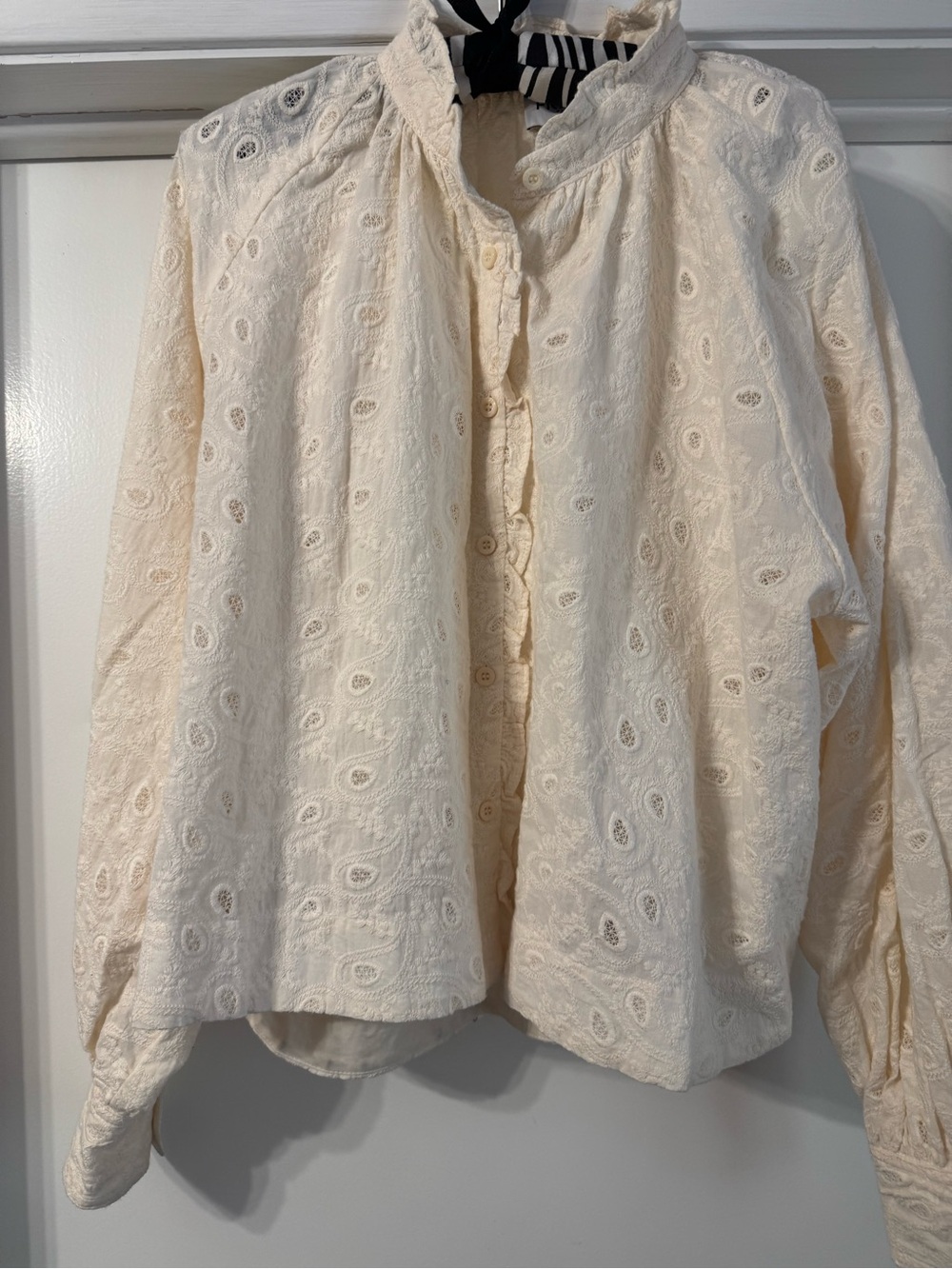 Vintage-Inspired Cream Eyelet Button-Up Blouse